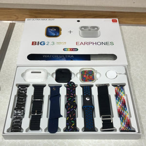 10-in-1 Ultra Max Suit Smartwatch & Earbuds Combo | 10-in-1 Set with 7 Interchangeable Straps | Fitness Tracker + Bluetooth Calling
