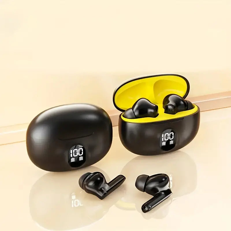 Smart Digital Display Earbuds – Long Playtime, Touch Control, USB-C Charging