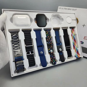 10-in-1 Ultra Max Suit Smartwatch & Earbuds Combo | 10-in-1 Set with 7 Interchangeable Straps | Fitness Tracker + Bluetooth Calling