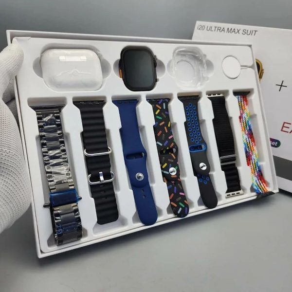 10-in-1 Ultra Max Suit Smartwatch & Earbuds Combo | 10-in-1 Set with 7 Interchangeable Straps | Fitness Tracker + Bluetooth Calling