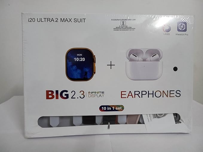 10-in-1 Ultra Max Suit Smartwatch & Earbuds Combo | 10-in-1 Set with 7 Interchangeable Straps | Fitness Tracker + Bluetooth Calling